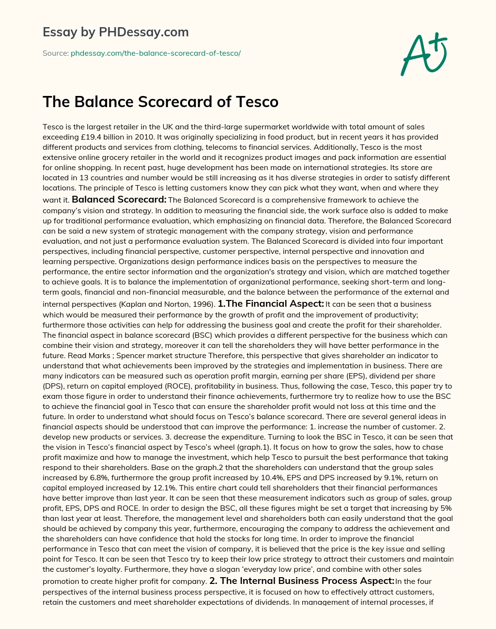The Balance Scorecard of Tesco essay