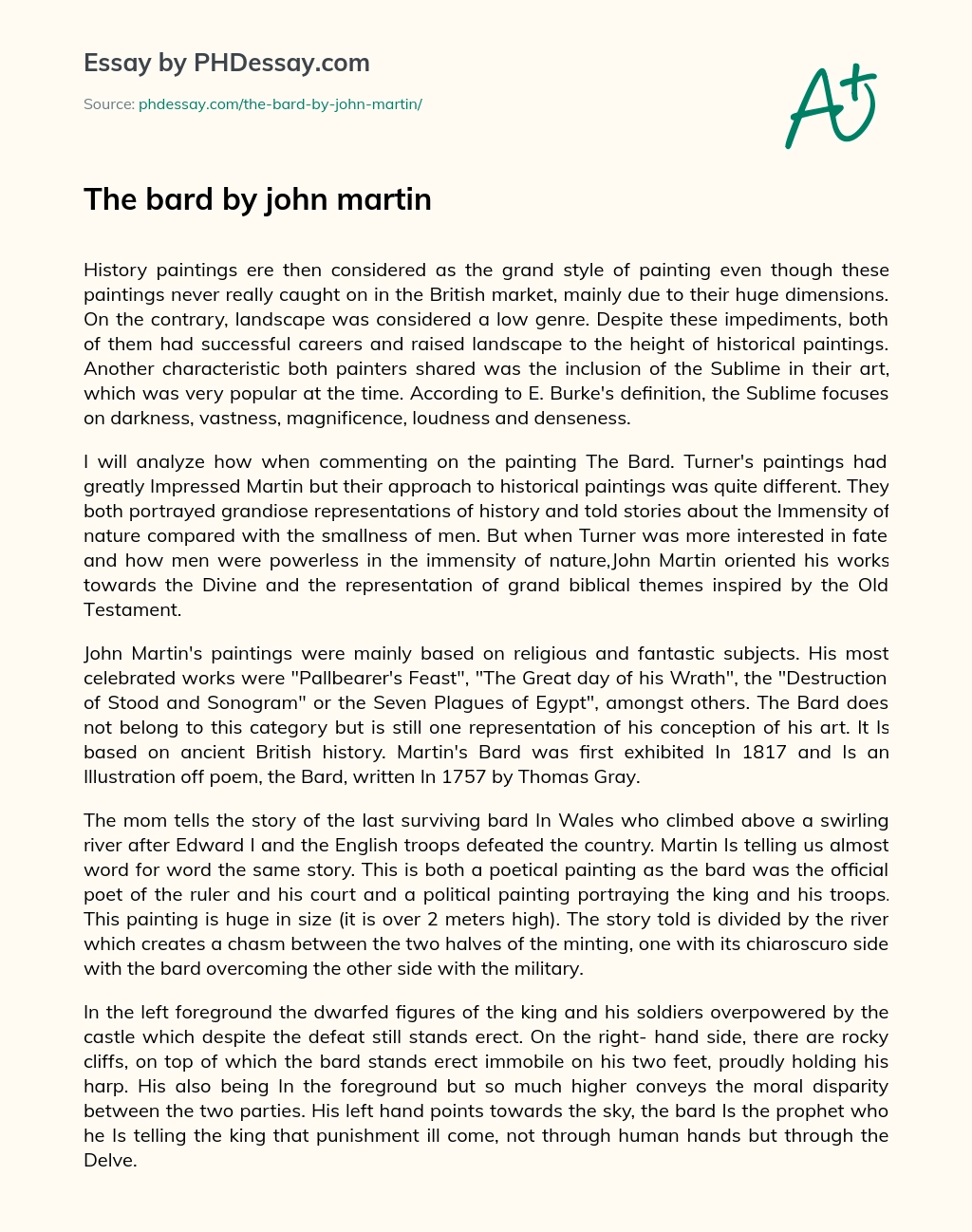 The bard by john martin essay