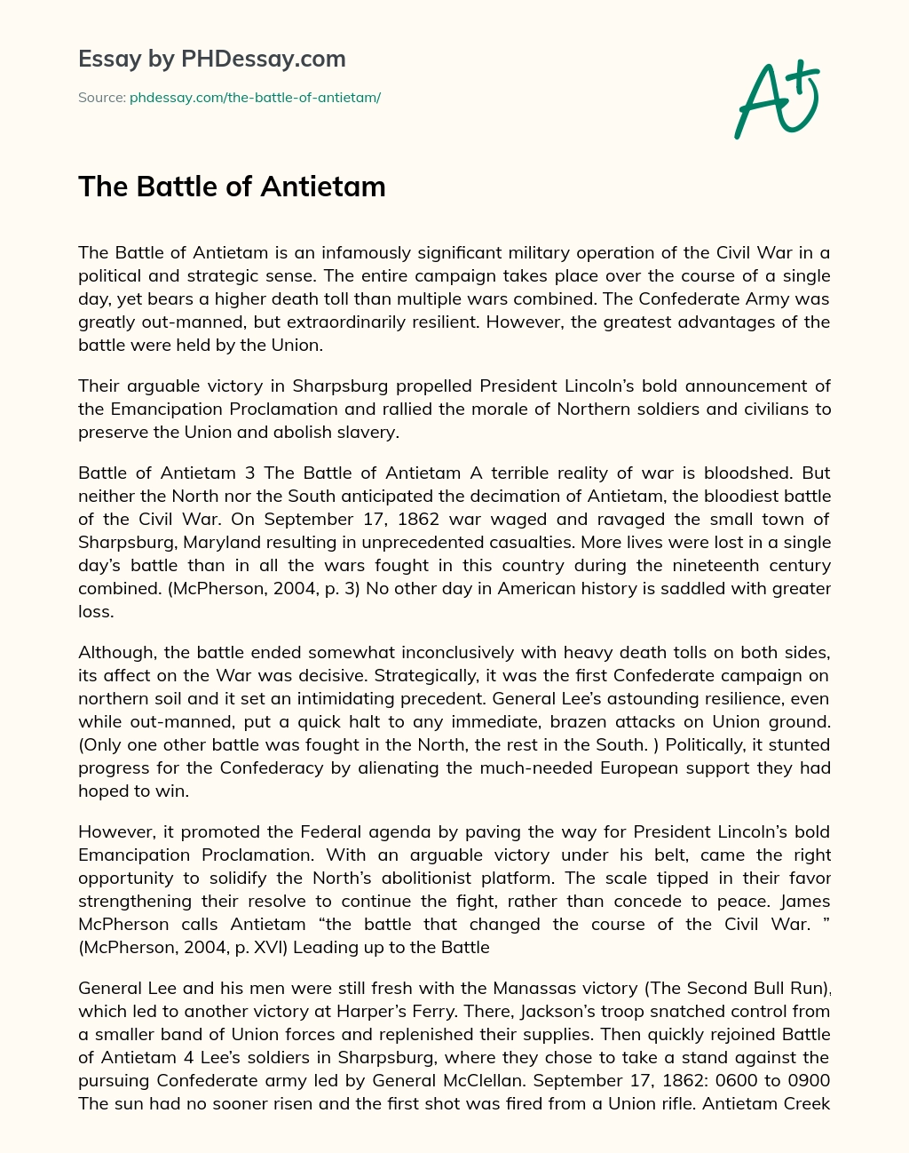 The Battle of Antietam essay