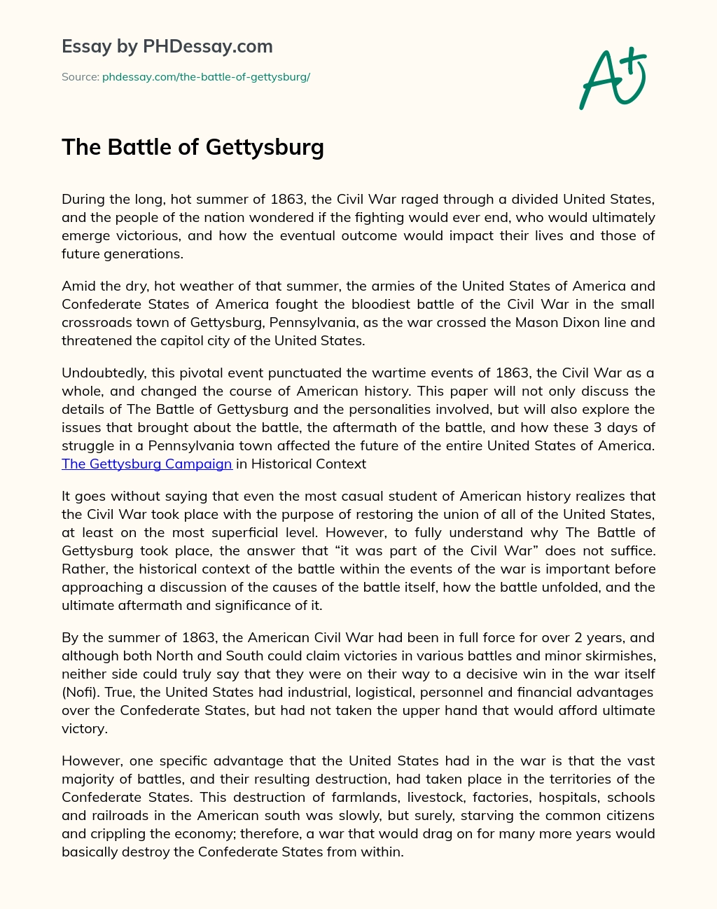 The Battle of Gettysburg essay