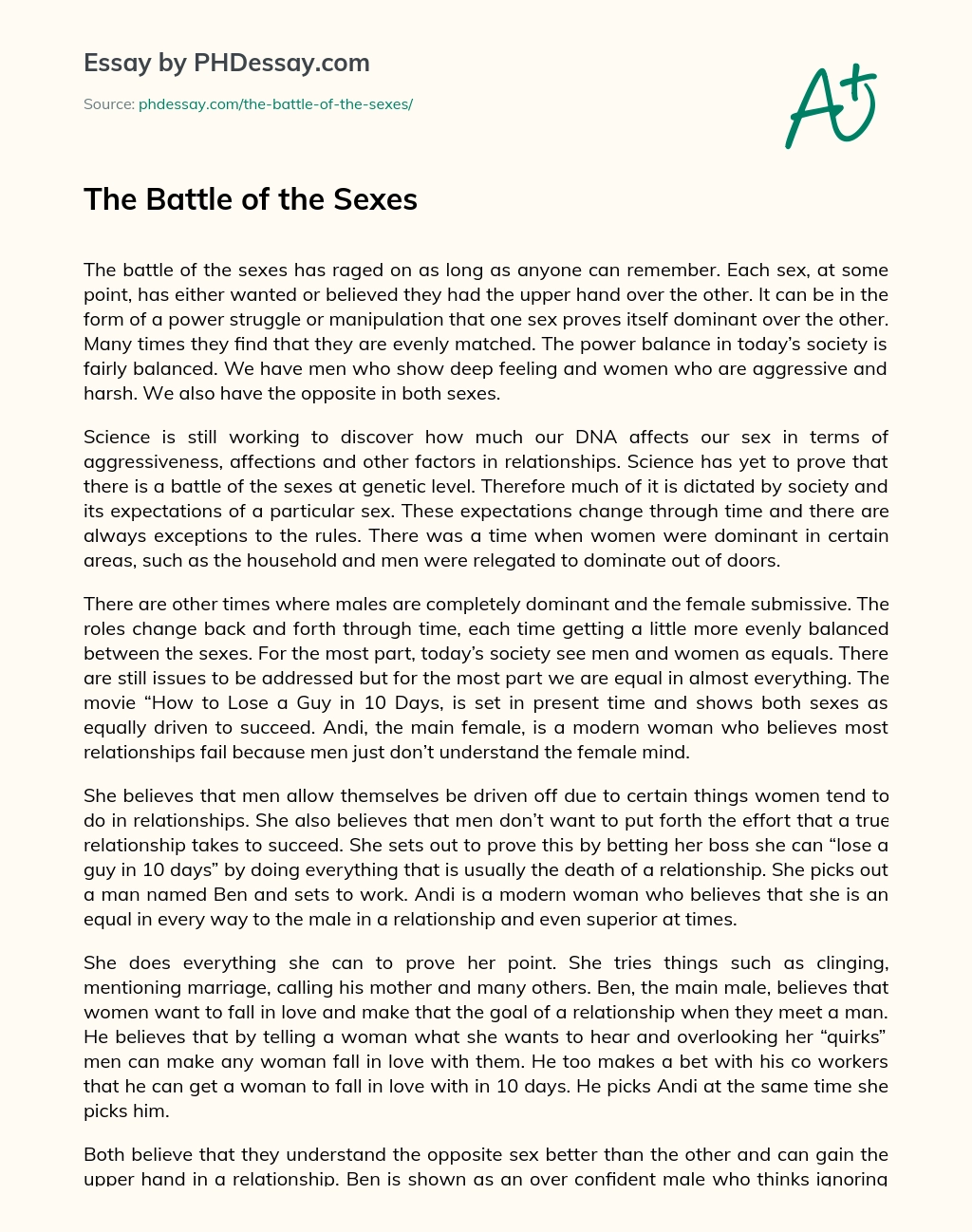 The Battle of the Sexes essay