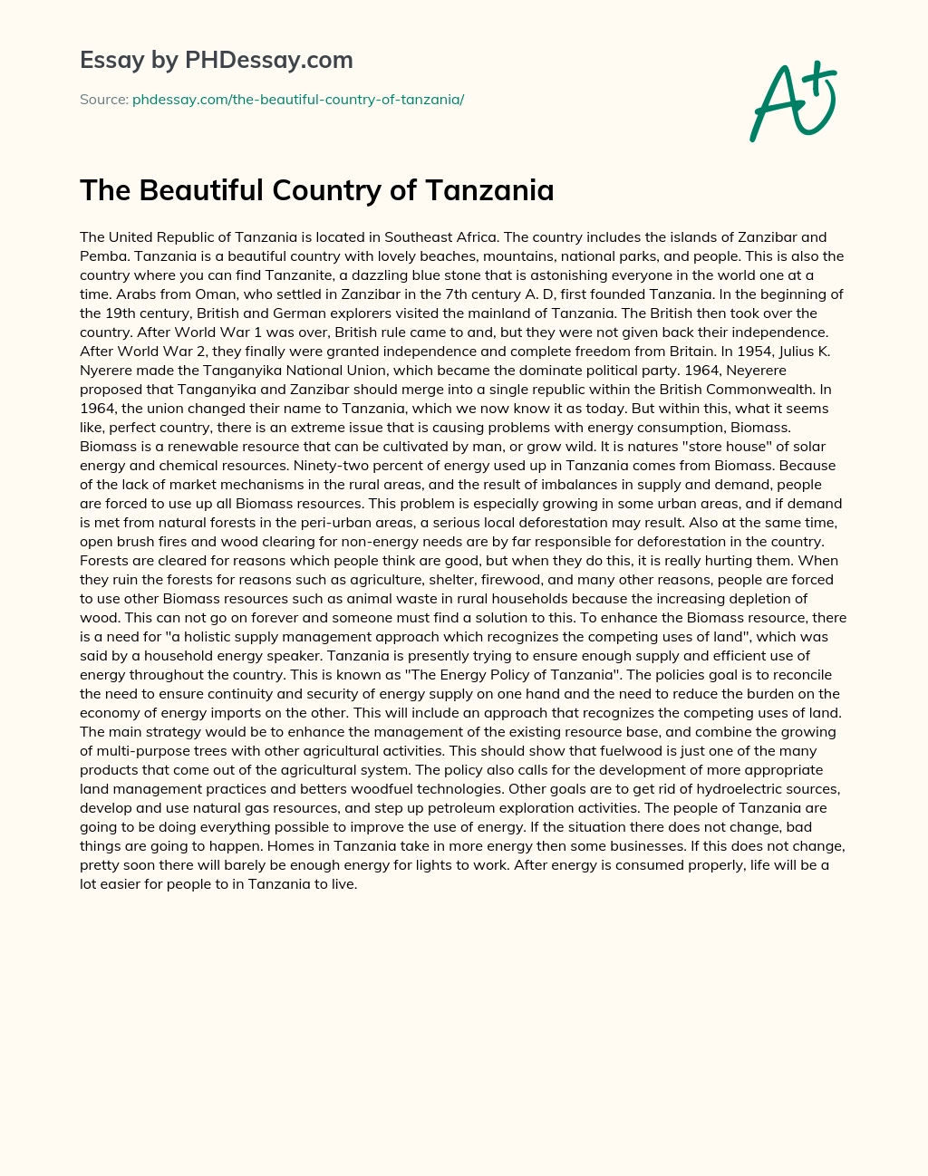 The Beautiful Country of Tanzania essay