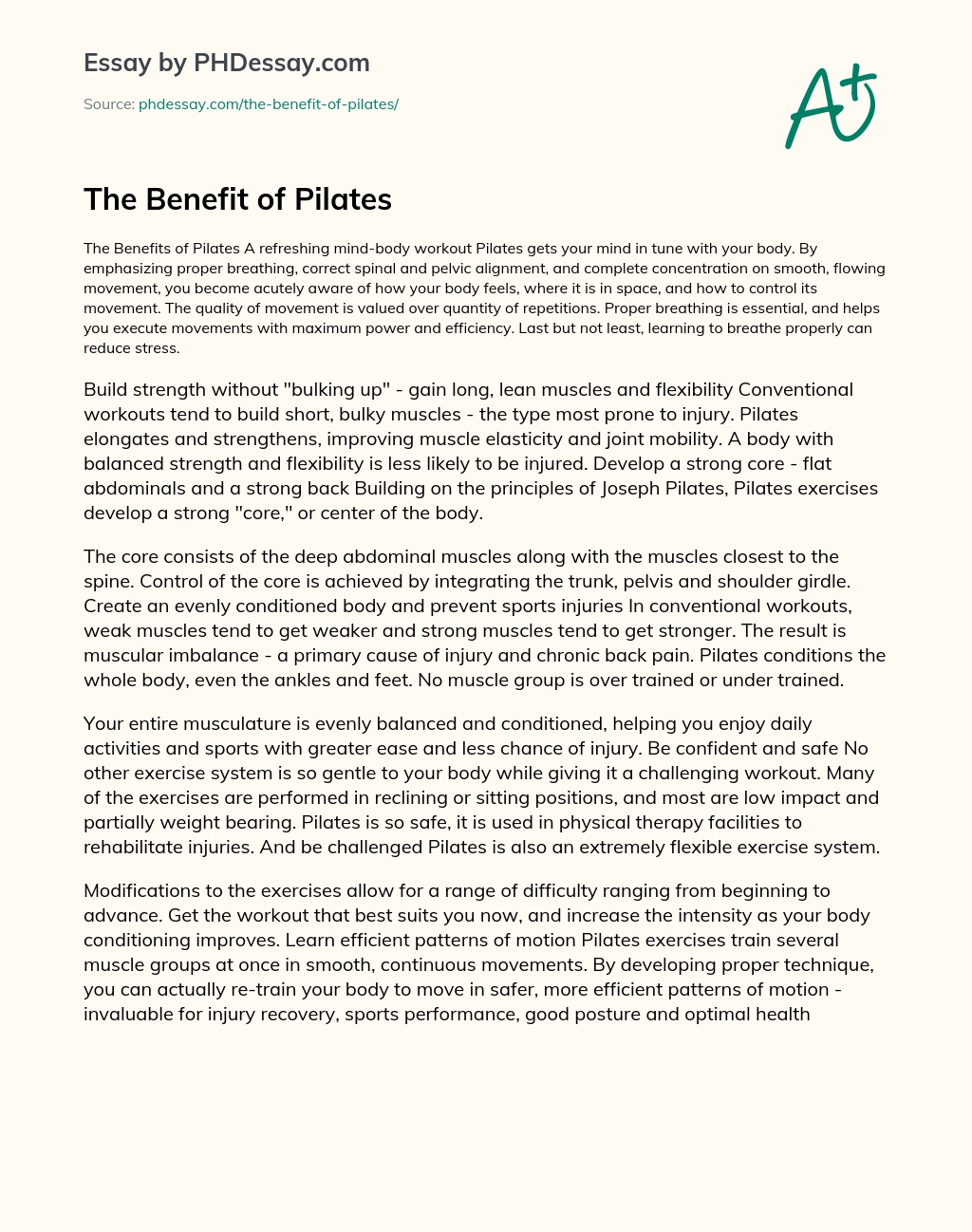 The Benefit of Pilates essay
