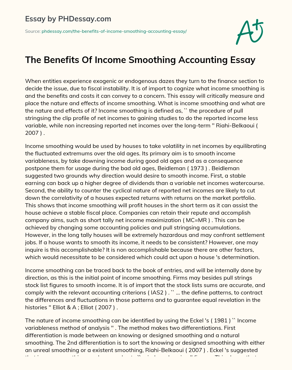 The Benefits Of Income Smoothing Accounting Essay essay