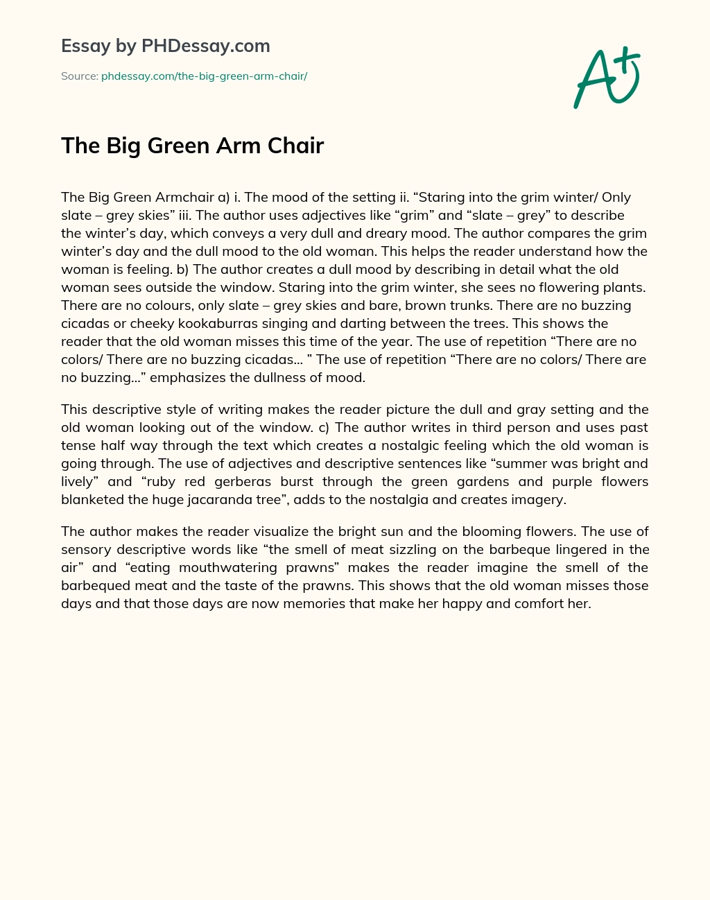 The Big Green Arm Chair essay