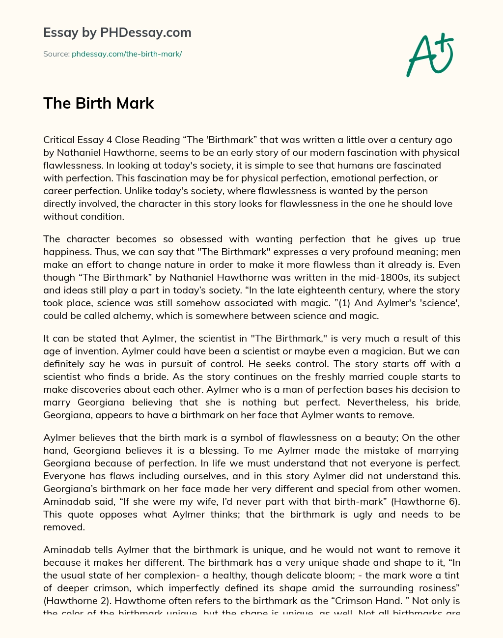 Реферат: The Birthmark Essay Research Paper The Birthmark