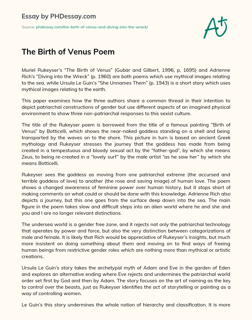 The Birth of Venus Poem essay