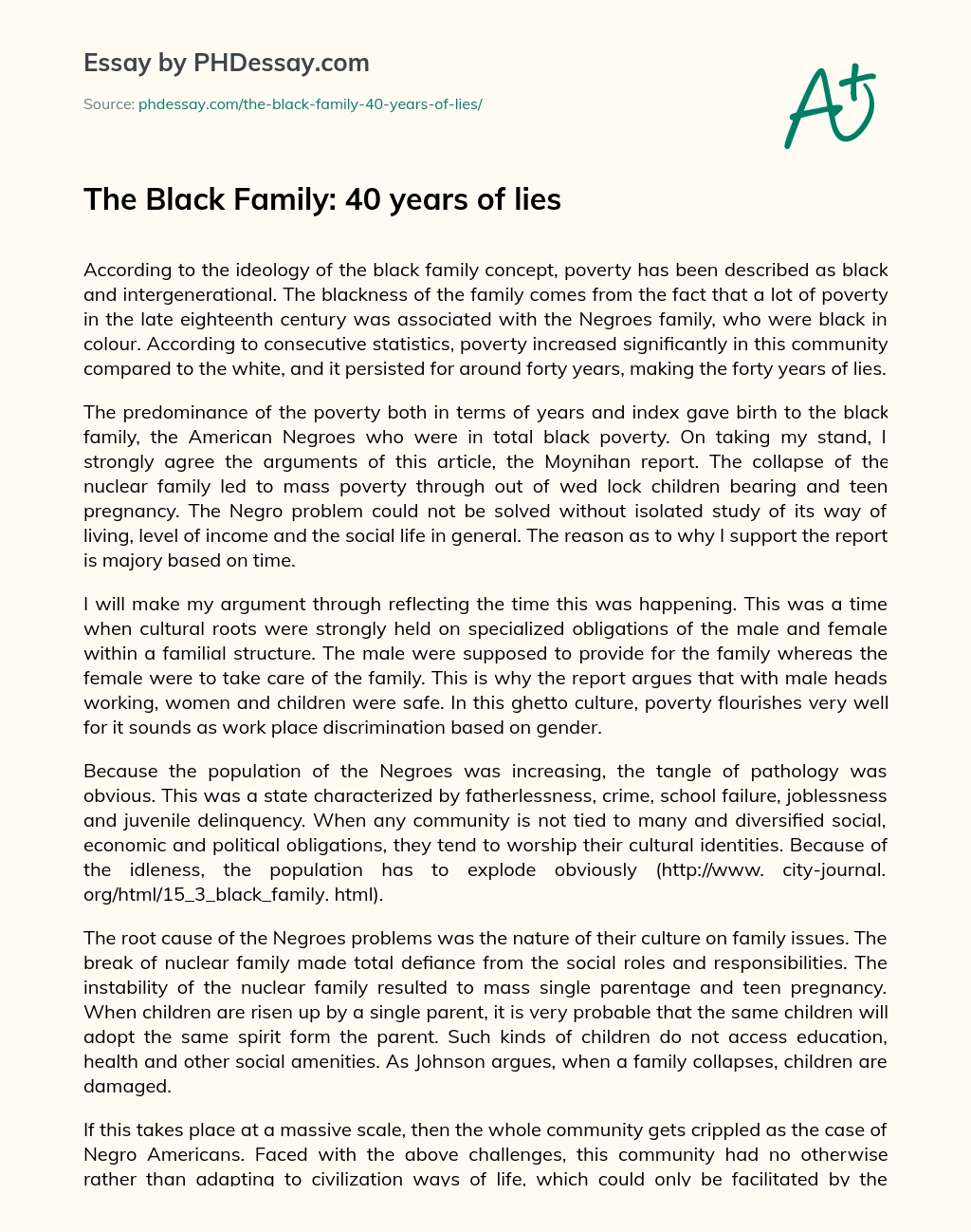The Black Family: 40 years of lies essay