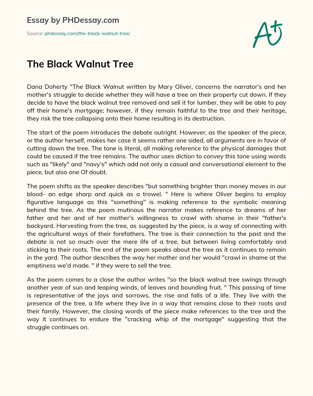 The Black Walnut Tree essay