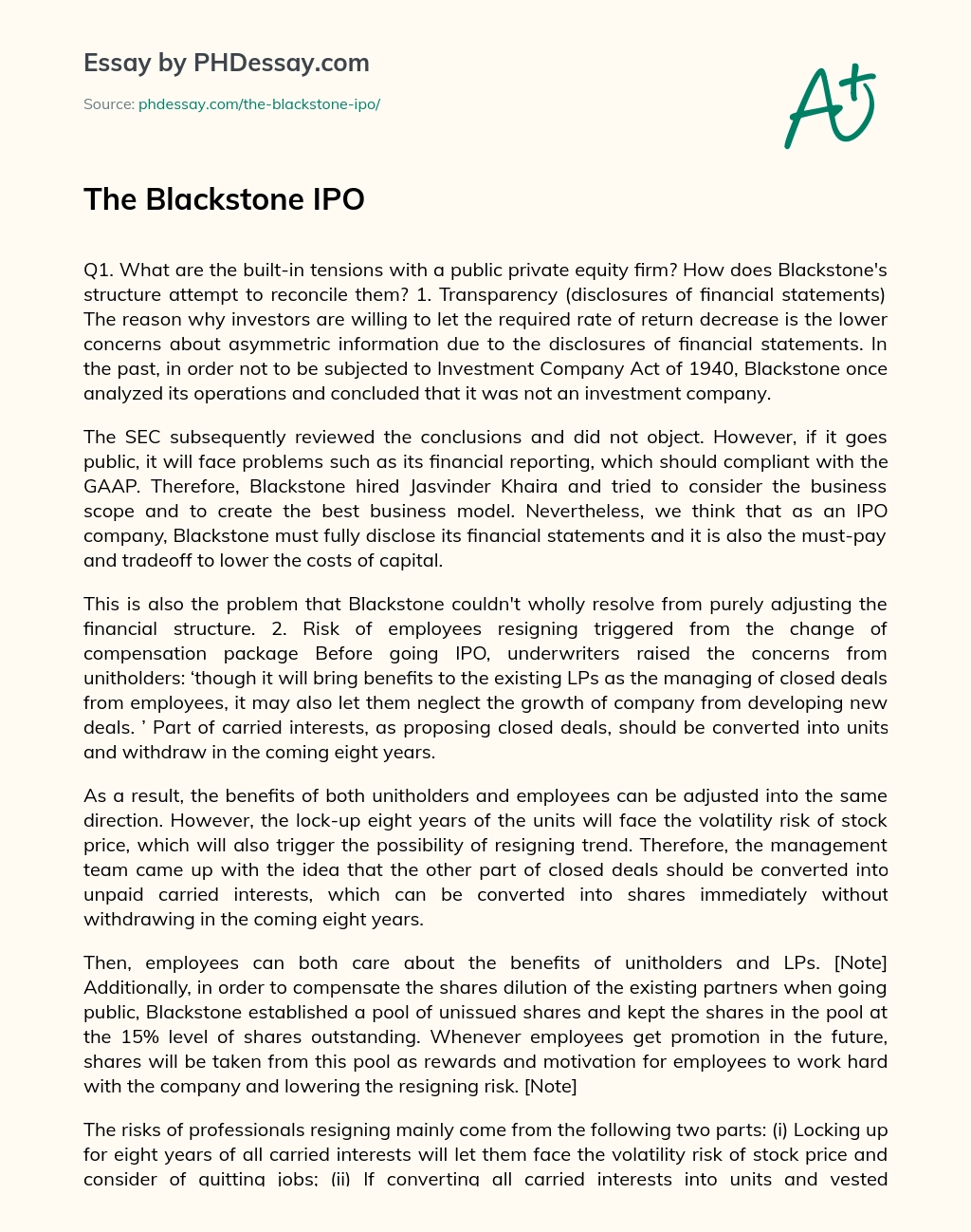The Blackstone IPO essay