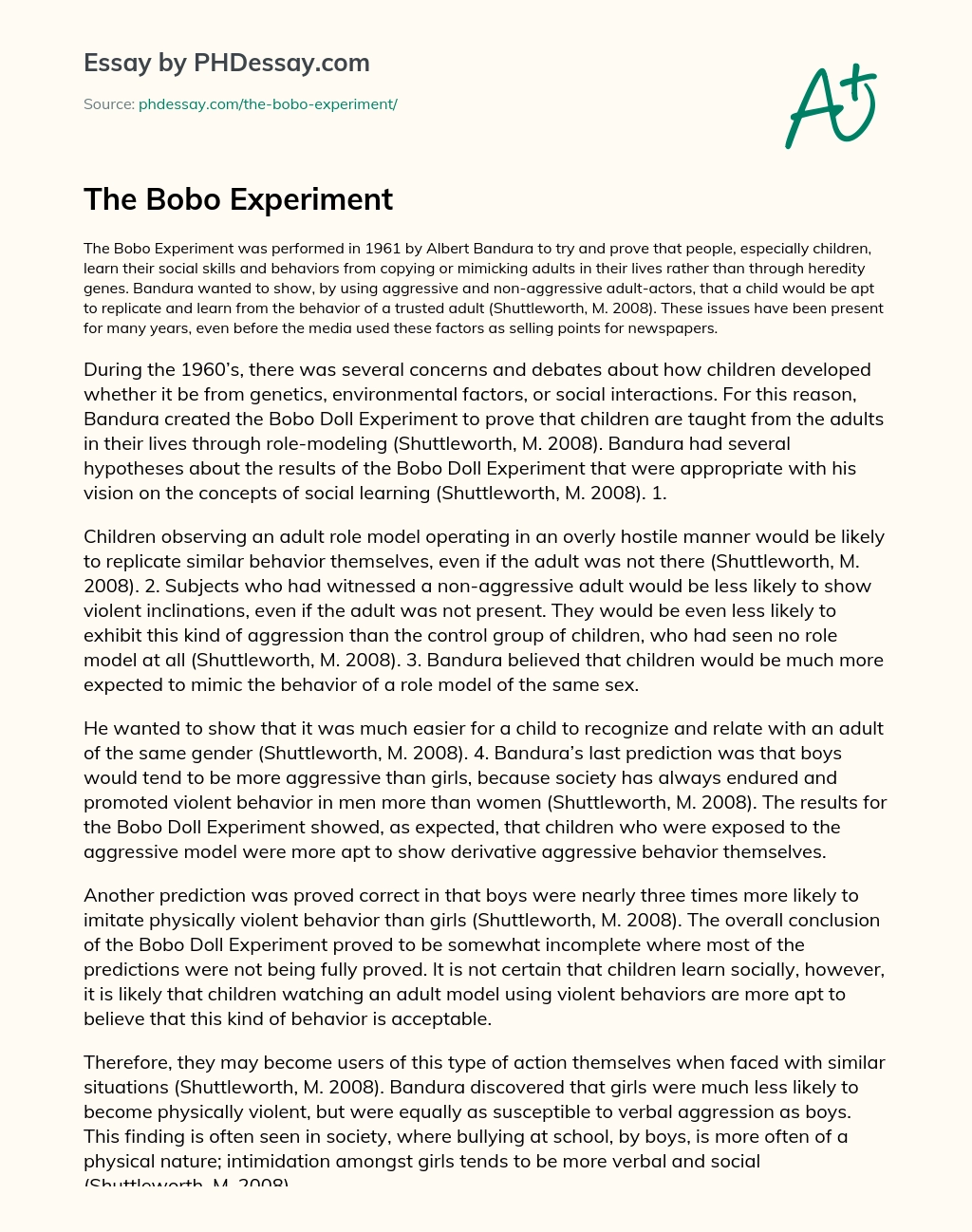 The Bobo Experiment essay