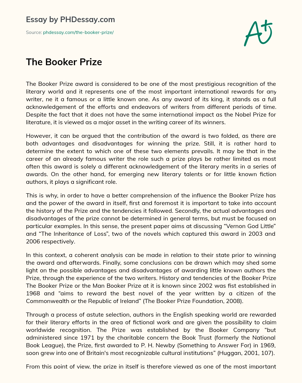 The Booker Prize essay
