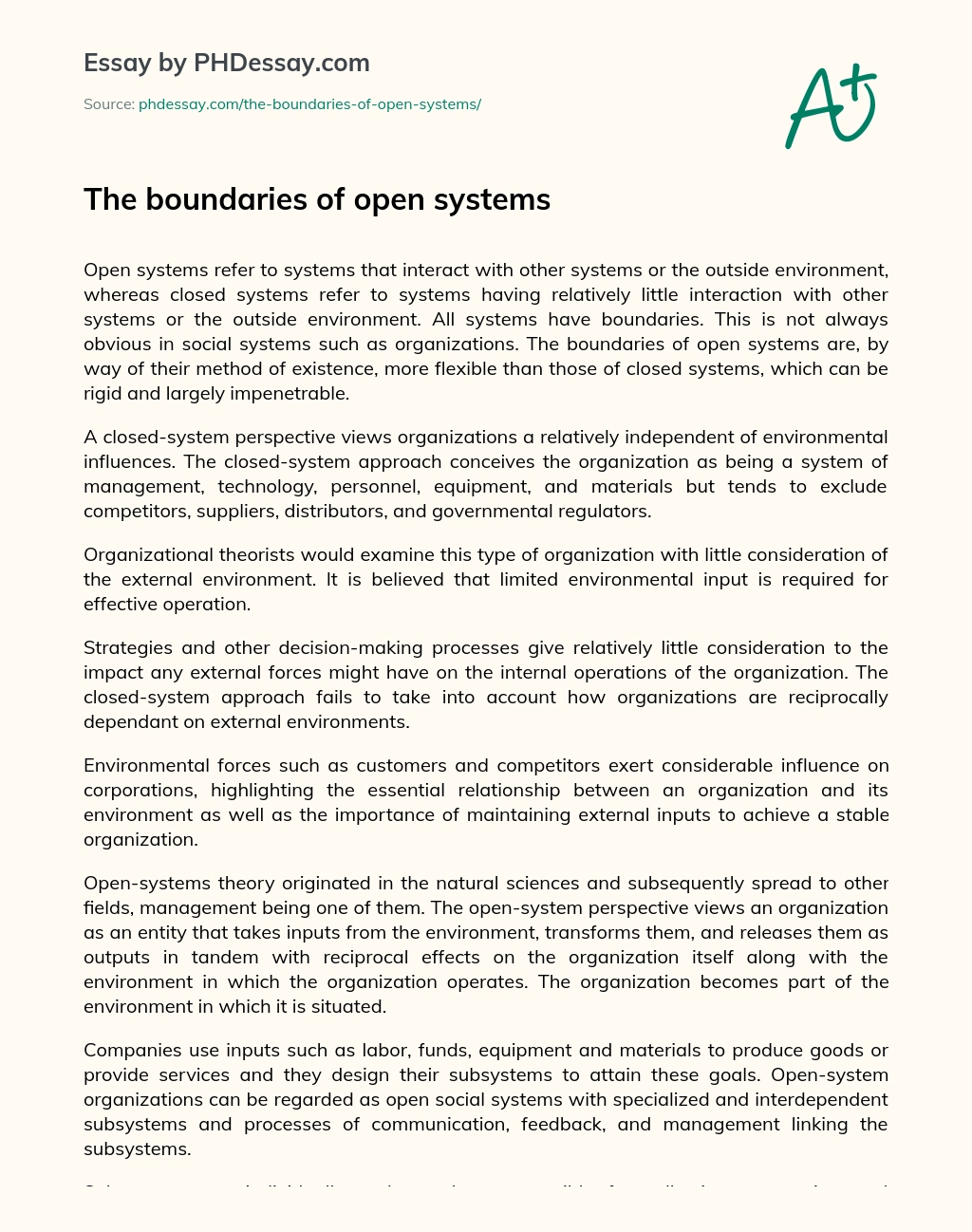 The Boundaries of Open Systems essay