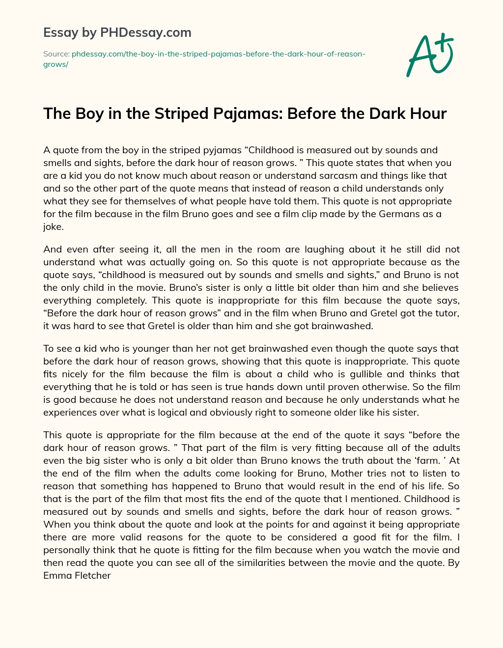 The Boy in the Striped Pajamas: Before the Dark Hour essay