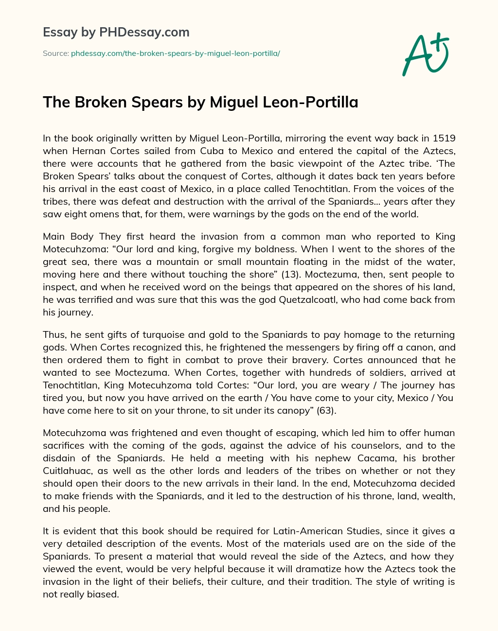 The Broken Spears by Miguel Leon-Portilla essay
