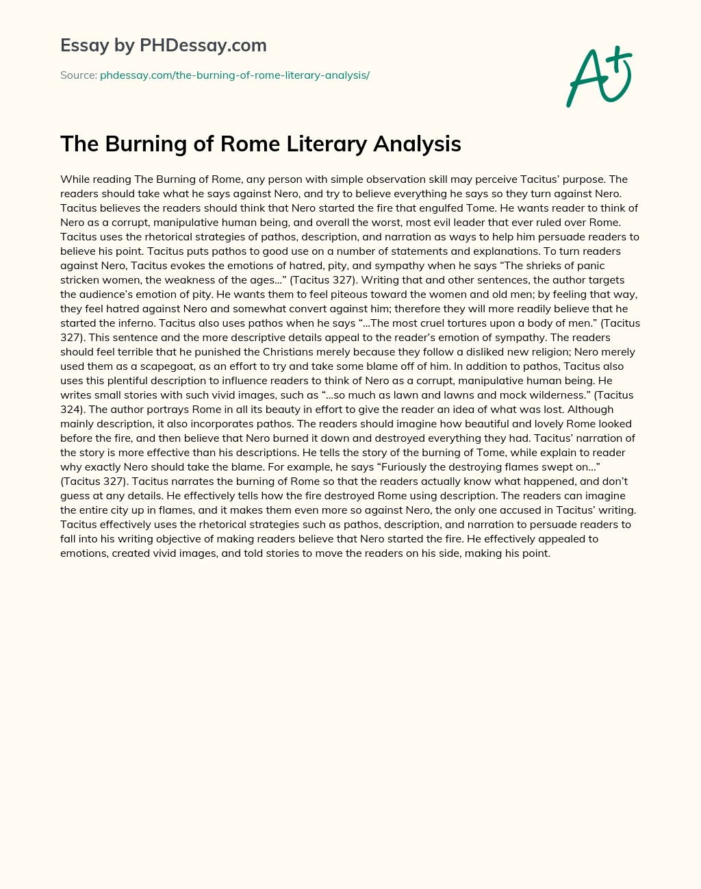 The Burning of Rome Literary Analysis essay