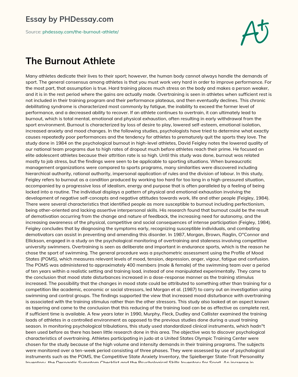 The Burnout Athlete essay