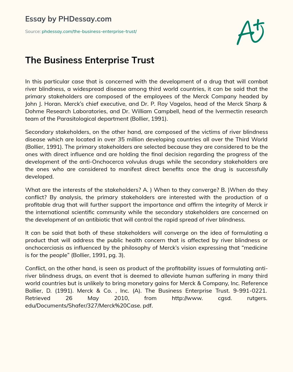The Business Enterprise Trust essay