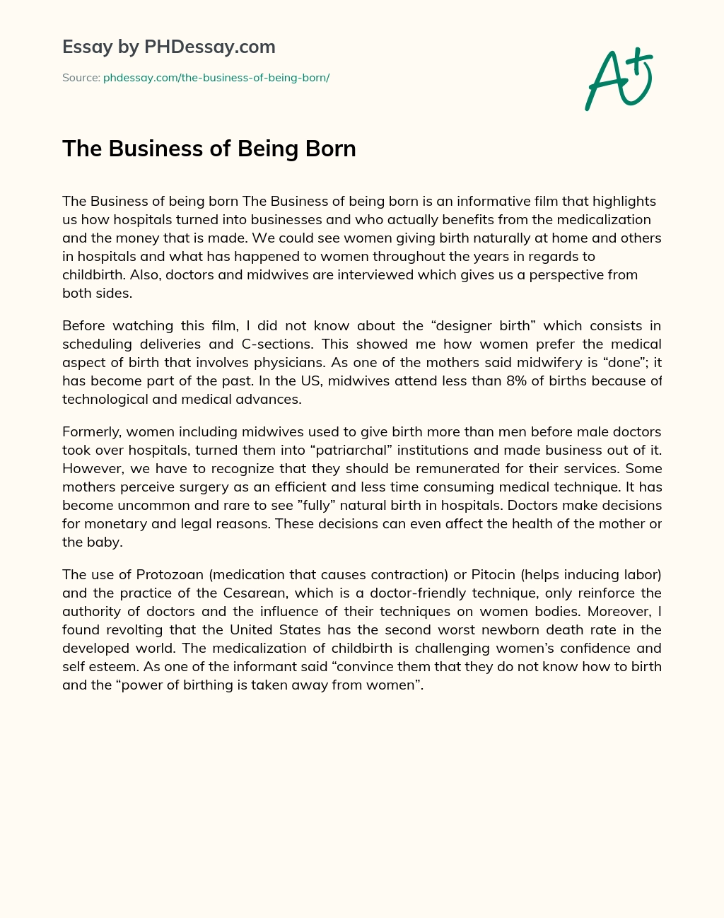 The Business of Being Born essay