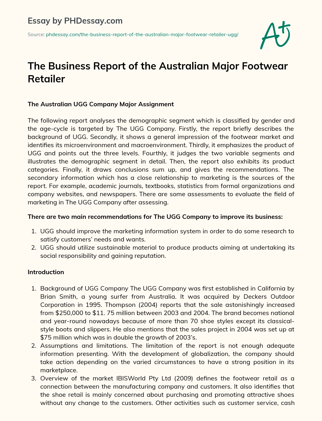 The Business Report of the Australian Major Footwear Retailer essay
