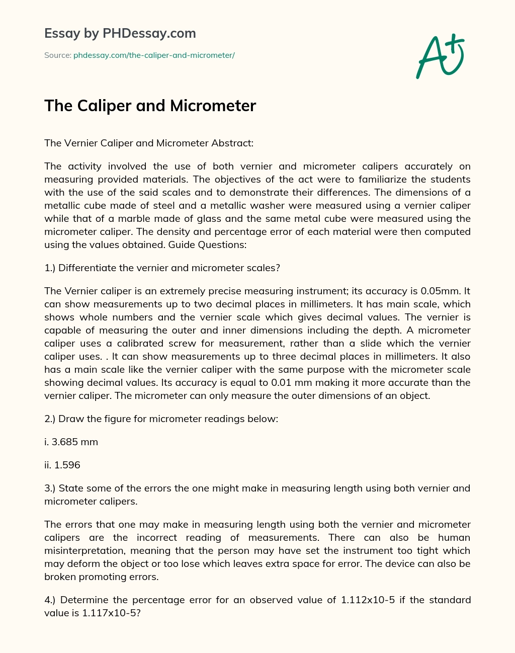 The Caliper and Micrometer essay