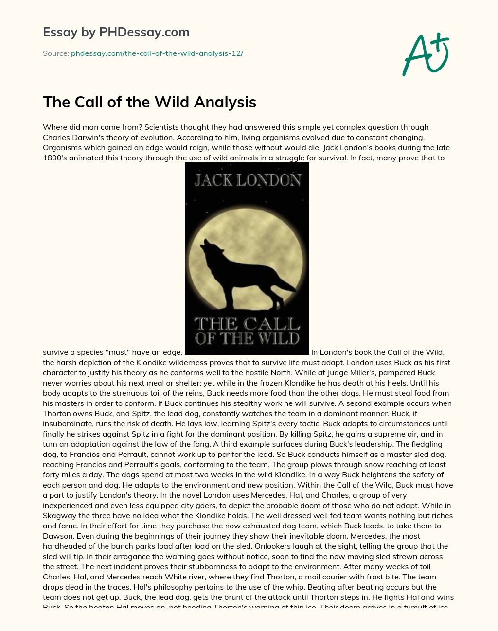 The Call of the Wild Analysis essay