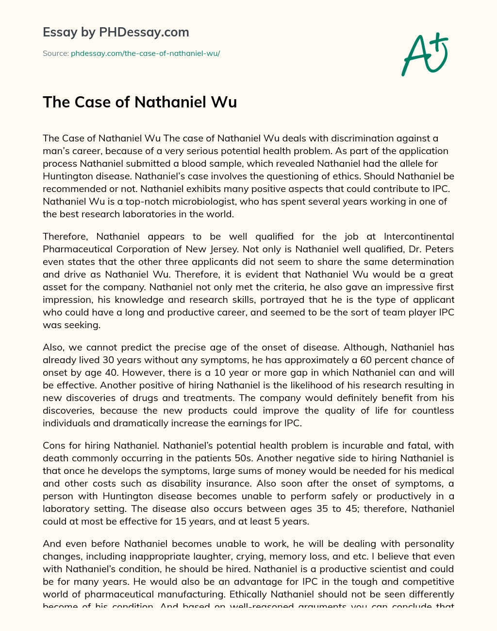 The Case of Nathaniel Wu essay