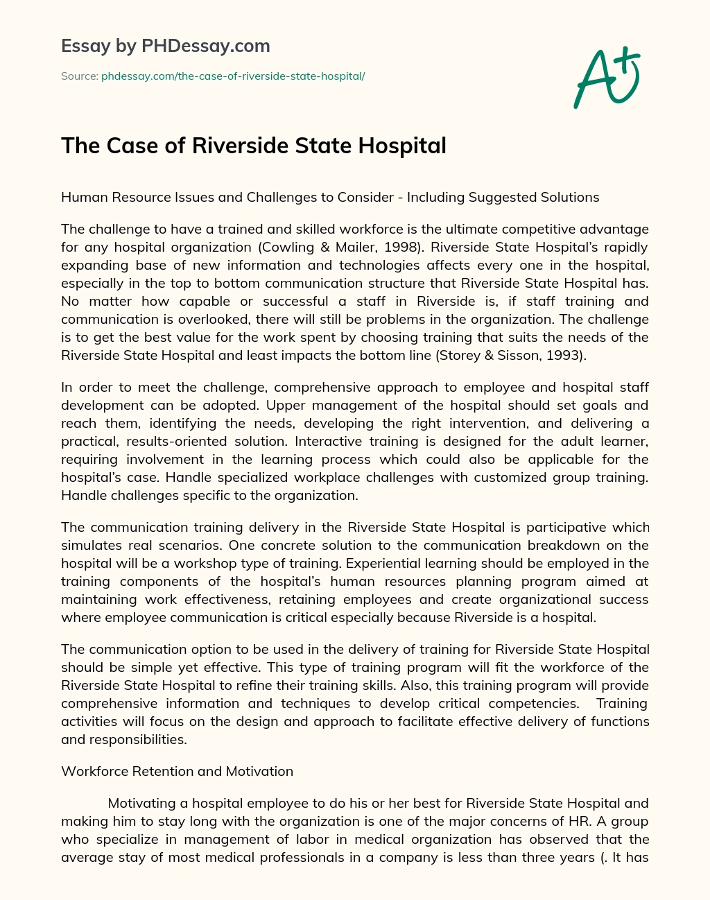 The Case of Riverside State Hospital essay