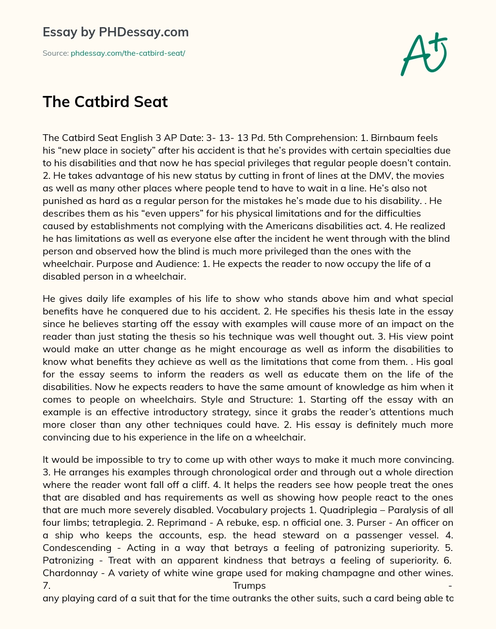 The Catbird Seat essay