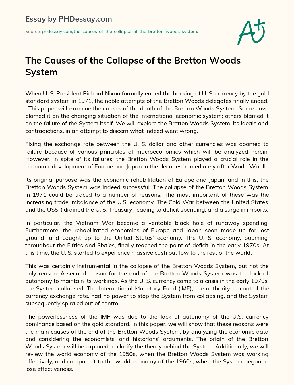 The Causes of the Collapse of the Bretton Woods System essay