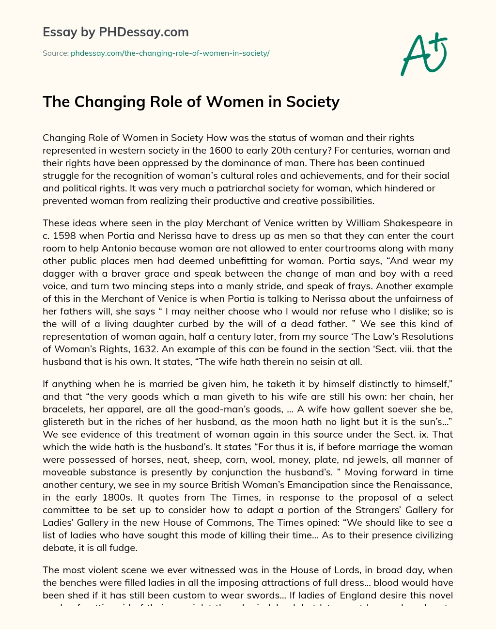 The Changing Role of Women in Society essay