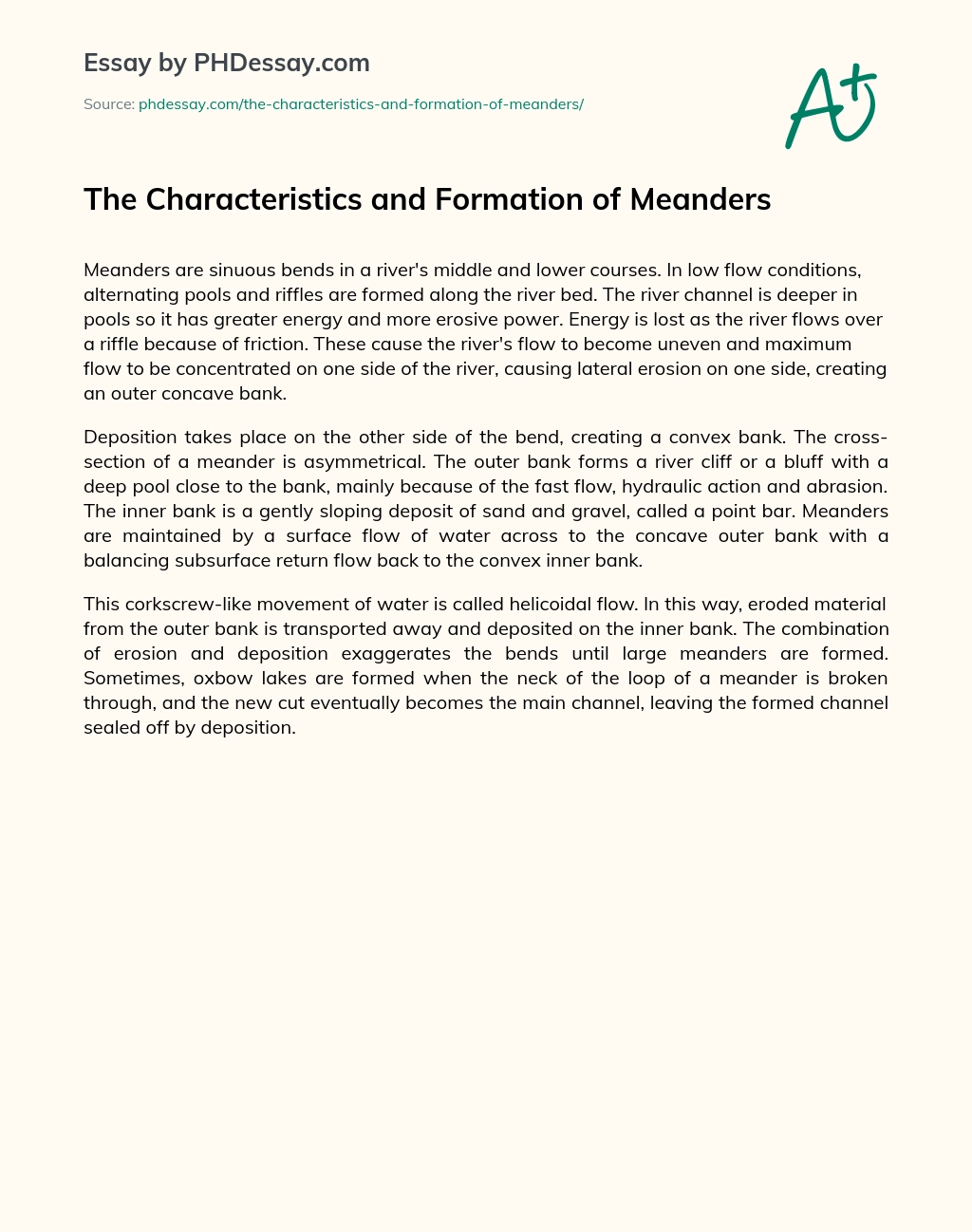 The Characteristics and Formation of Meanders essay