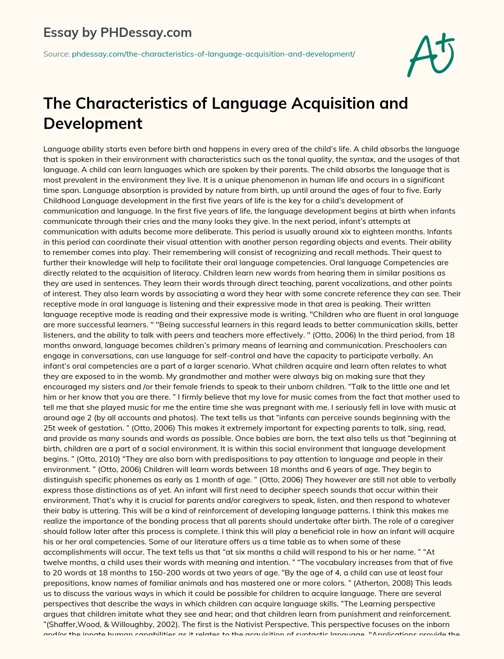 The Characteristics of Language Acquisition and Development essay