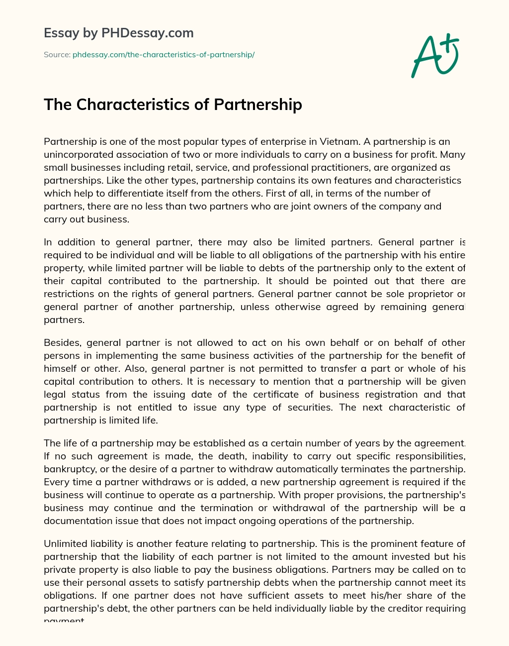 The Characteristics of Partnership essay