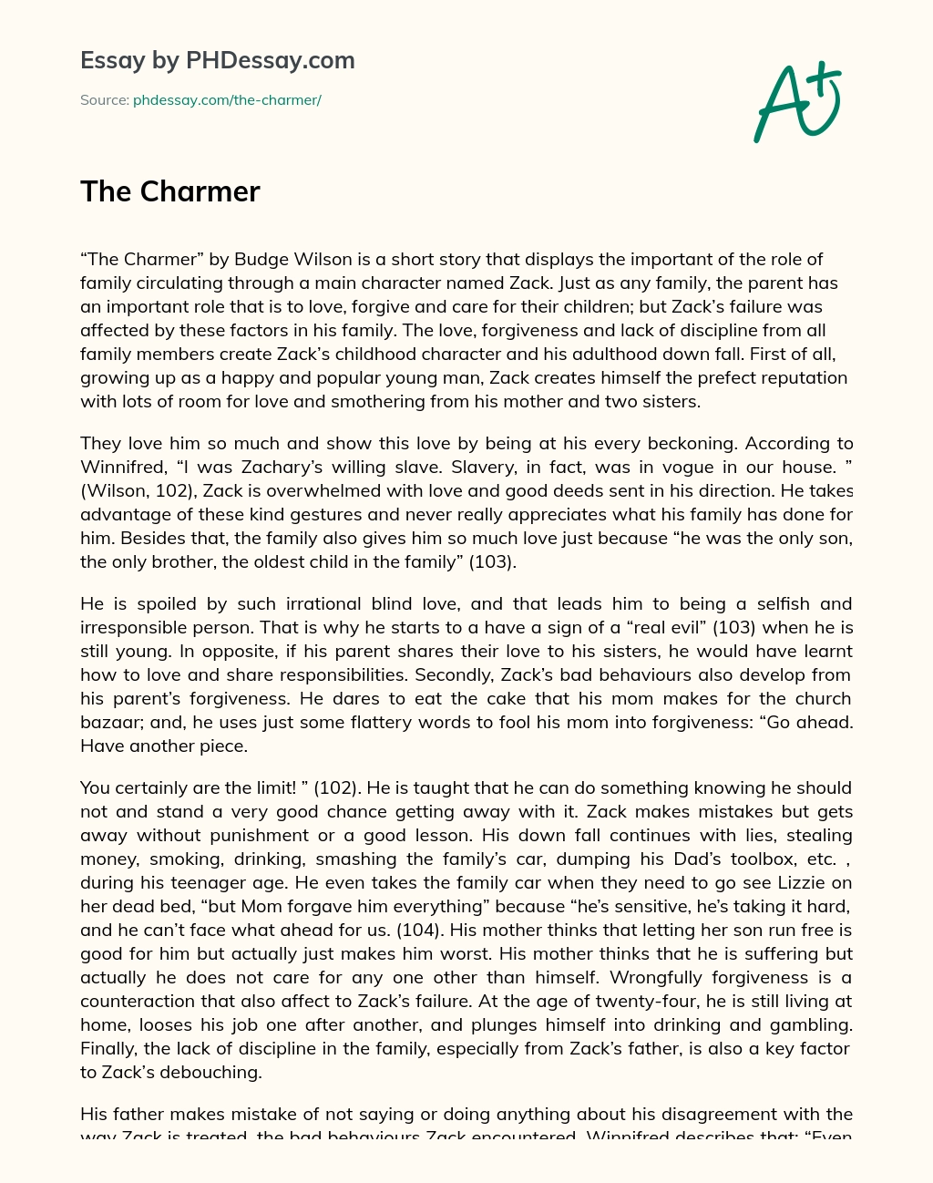 The Charmer”: The Role of Family in Shaping a Character’s Life and Downfall essay