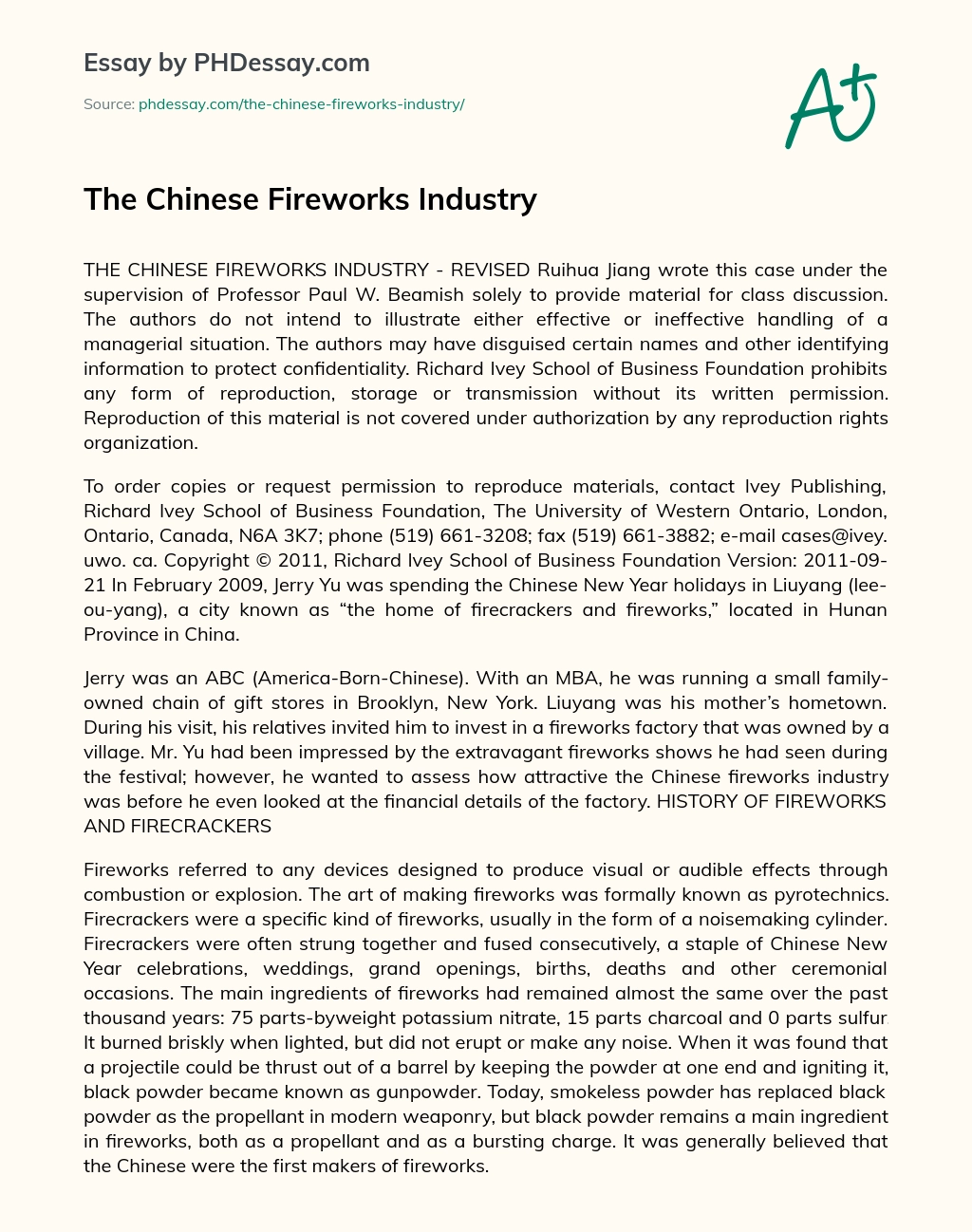 The Chinese Fireworks Industry essay