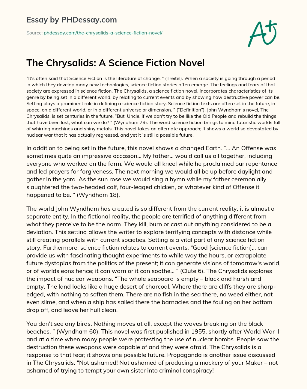 The Chrysalids: A Science Fiction Novel essay