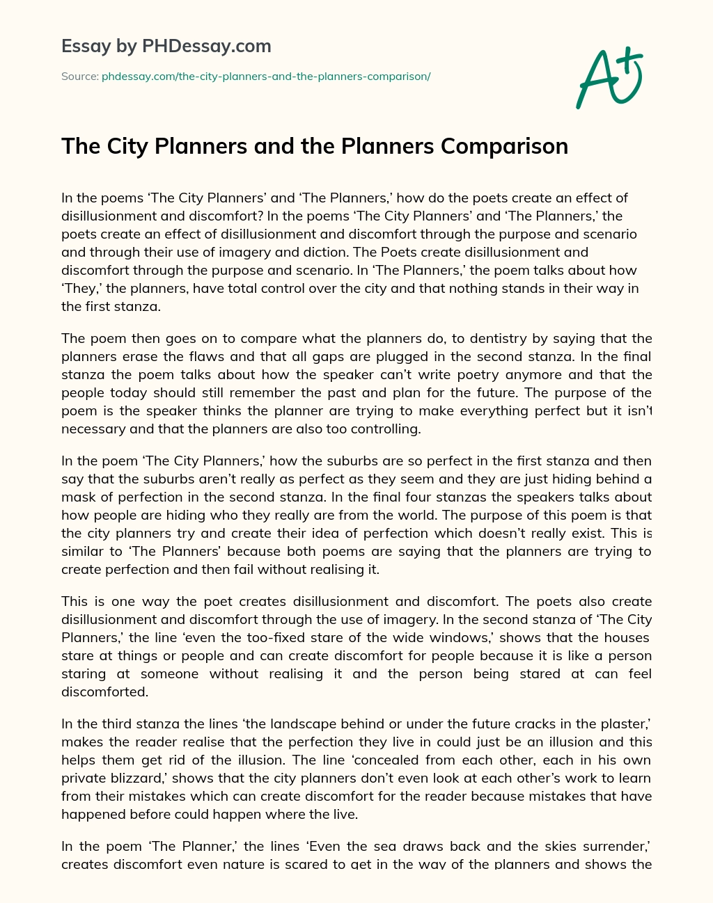 The City Planners and the Planners Comparison essay