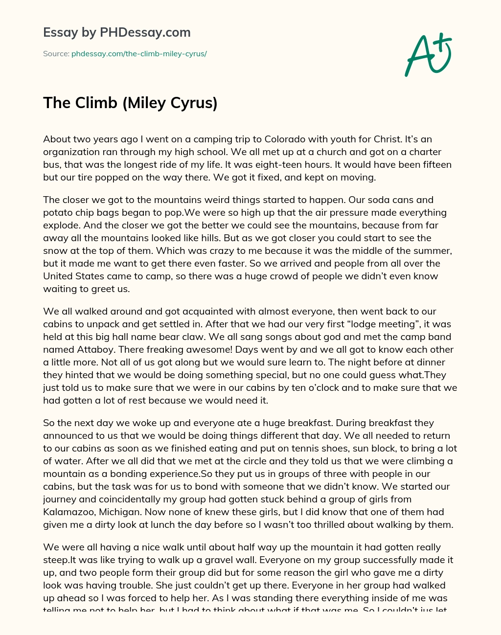 The Climb (Miley Cyrus) essay