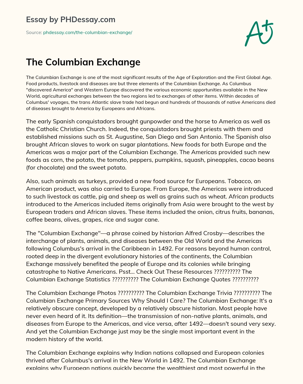 The Columbian Exchange essay