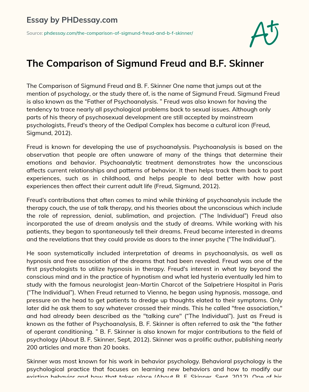 The Comparison of Sigmund Freud and B.F. Skinner essay