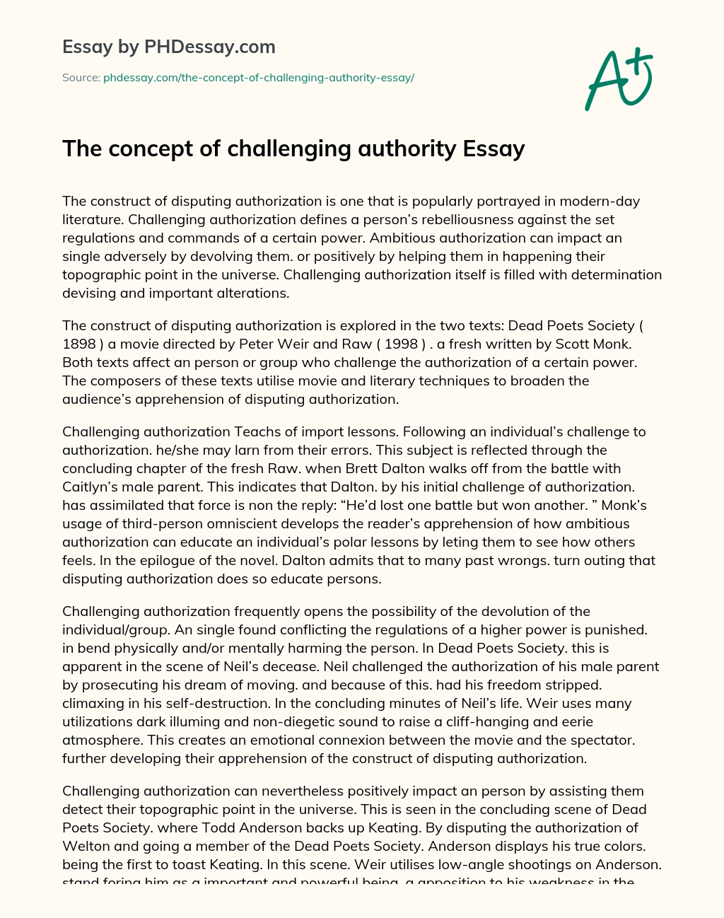 The concept of challenging authority Essay essay