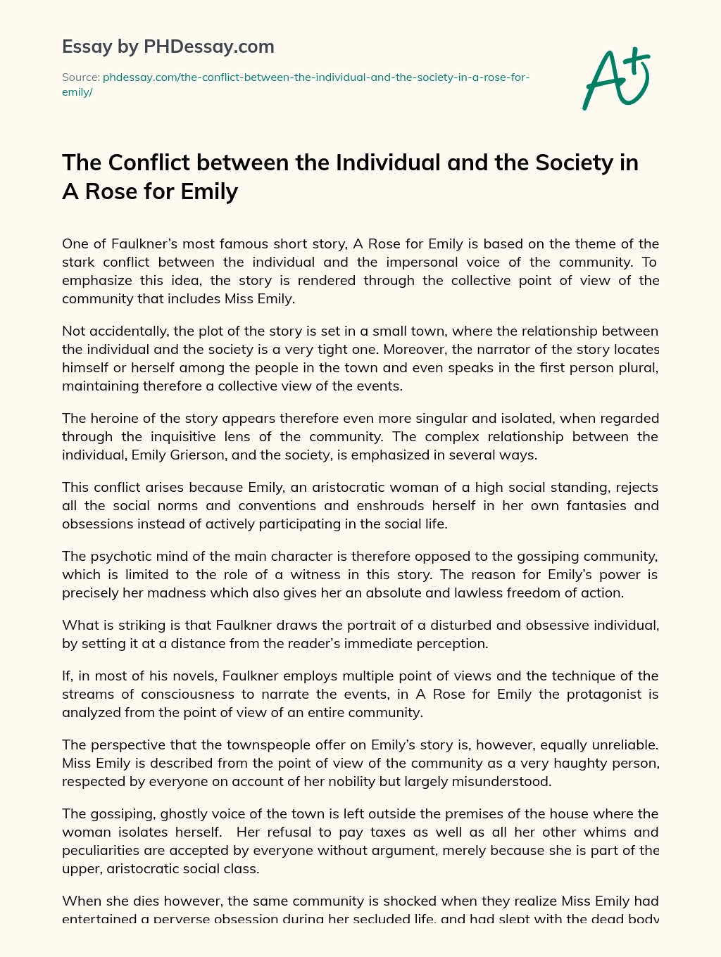 The Conflict between the Individual and the Society in A Rose for Emily essay