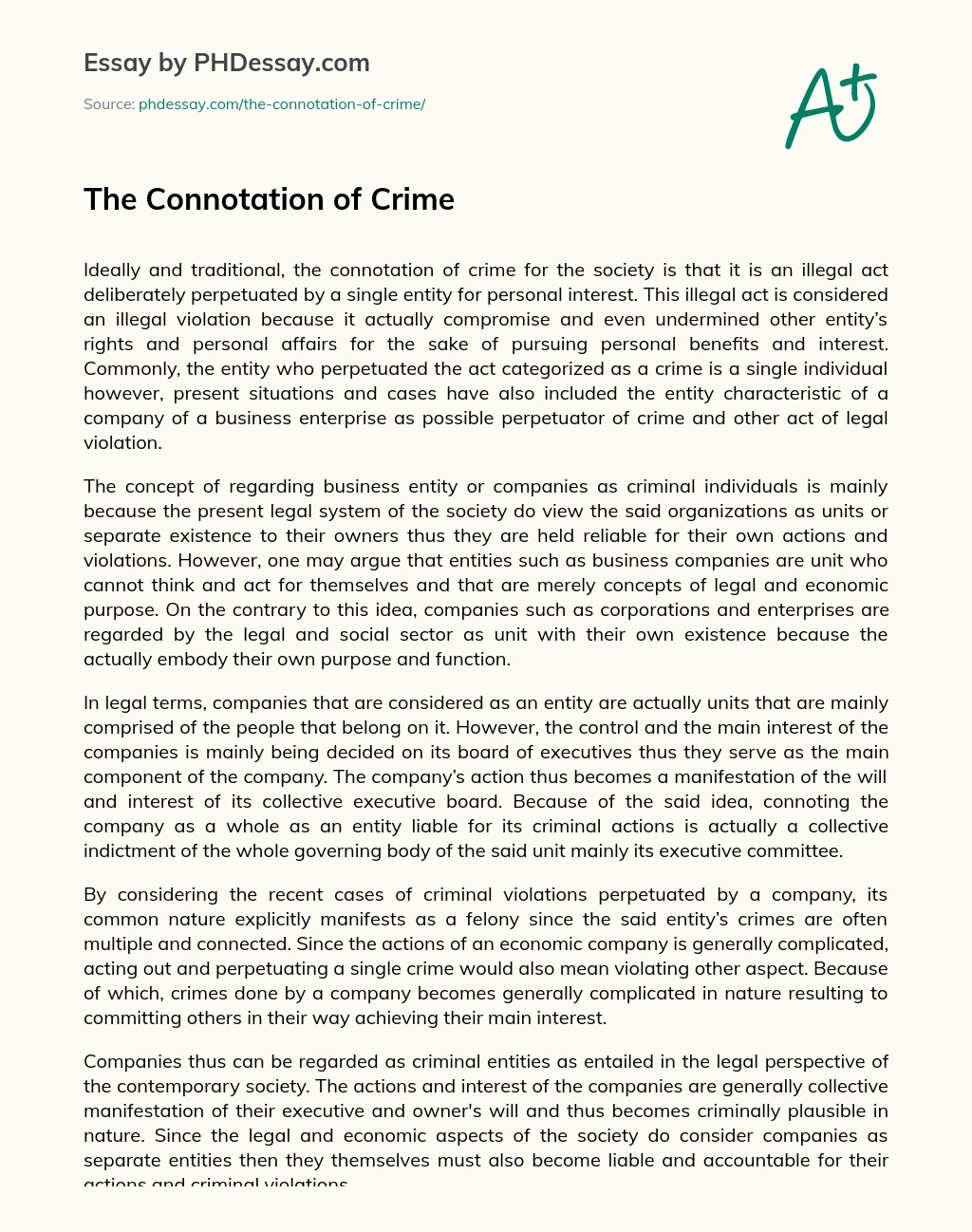 The Connotation of Crime essay