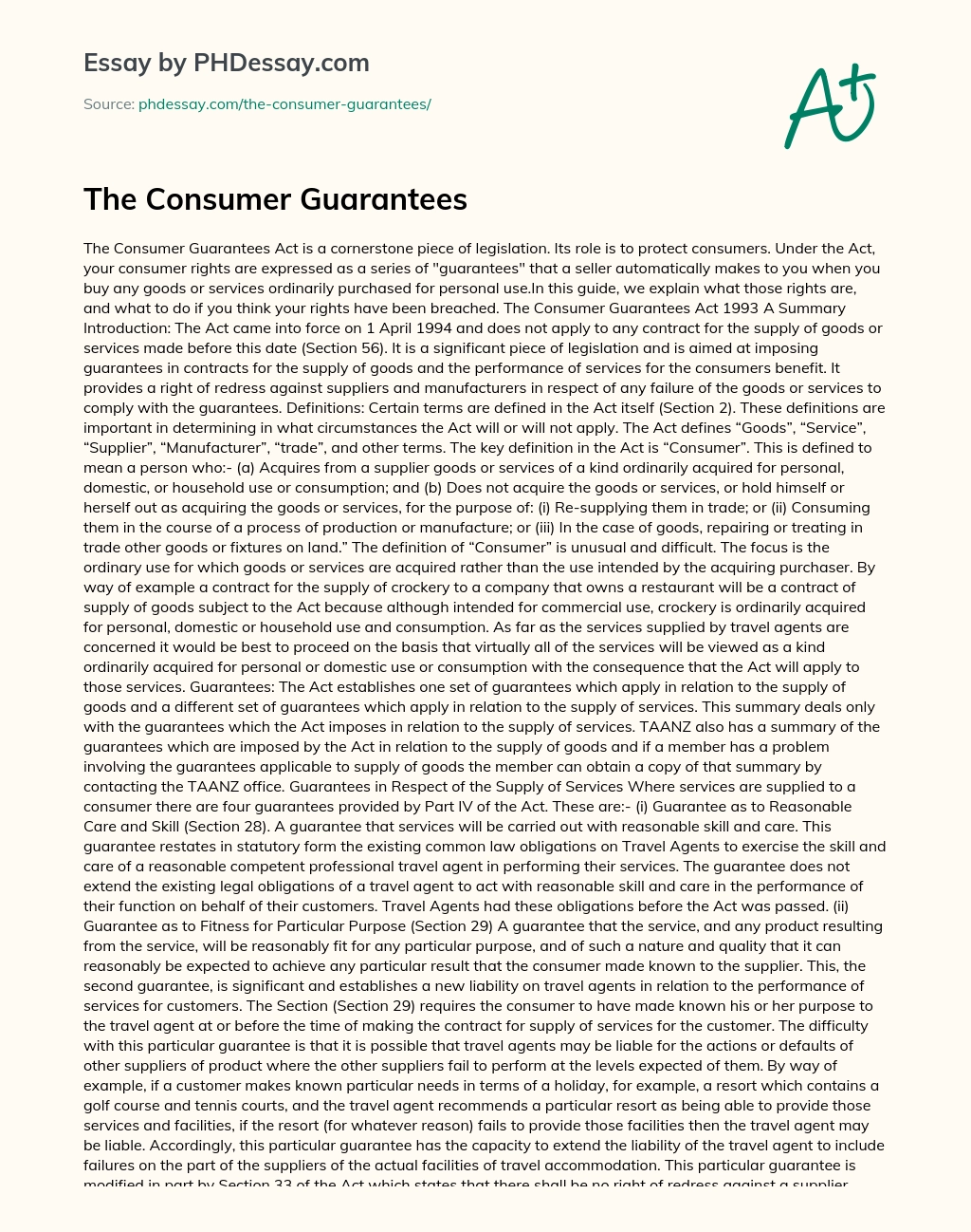 The Consumer Guarantees essay