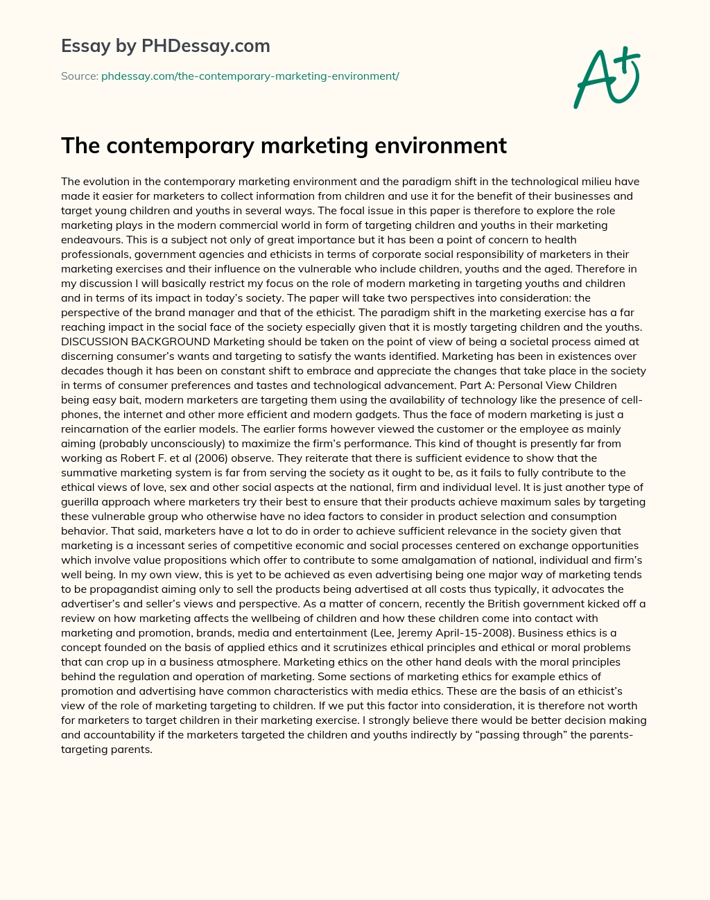 The contemporary marketing environment essay