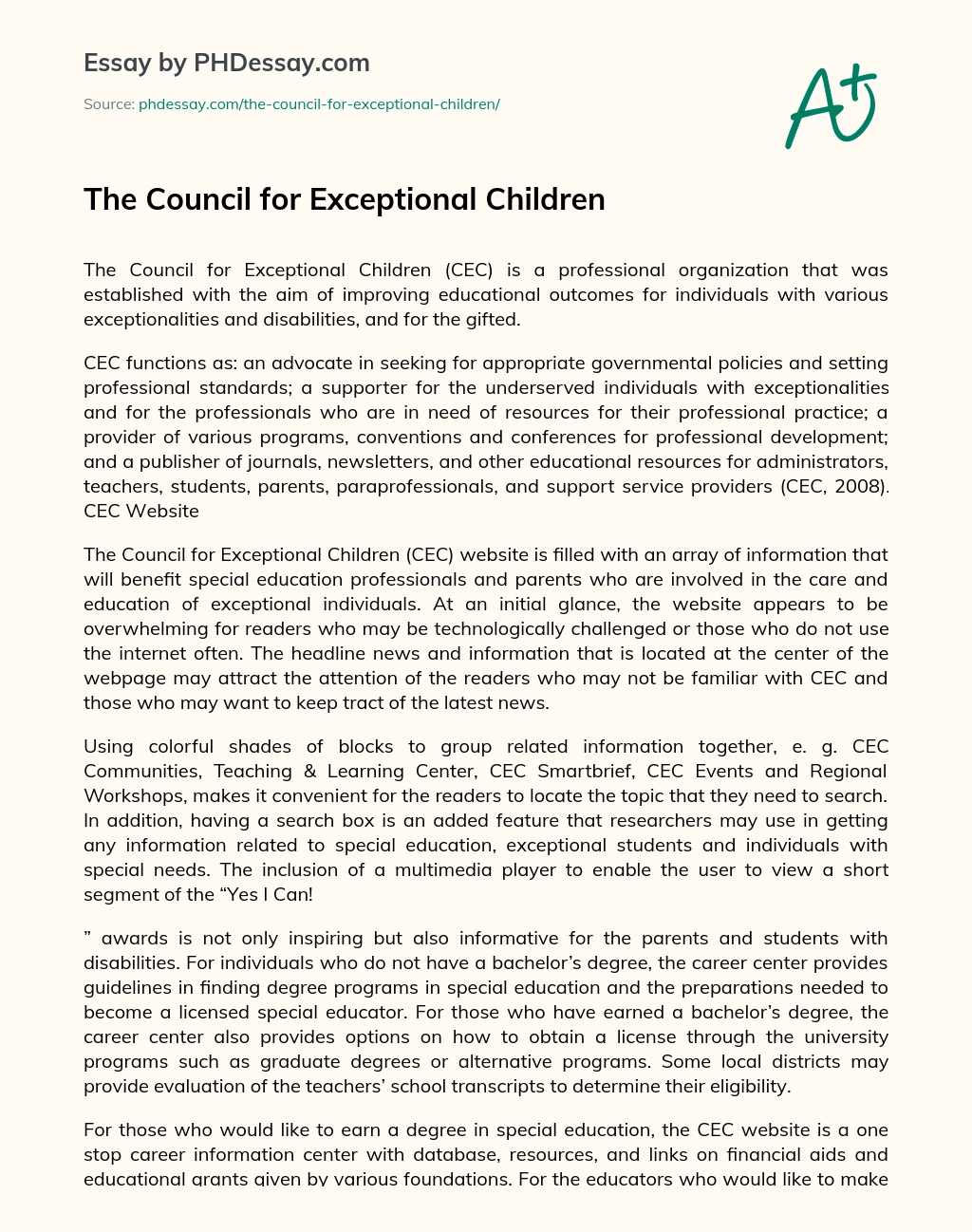 The Council for Exceptional Children essay