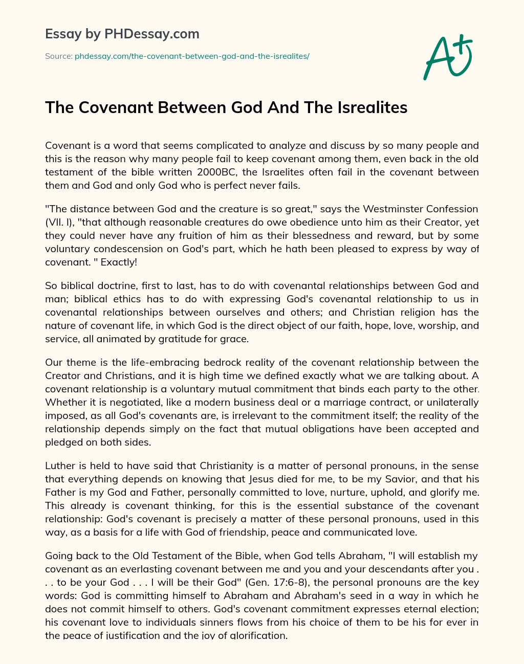 The Covenant Between God And The Isrealites essay