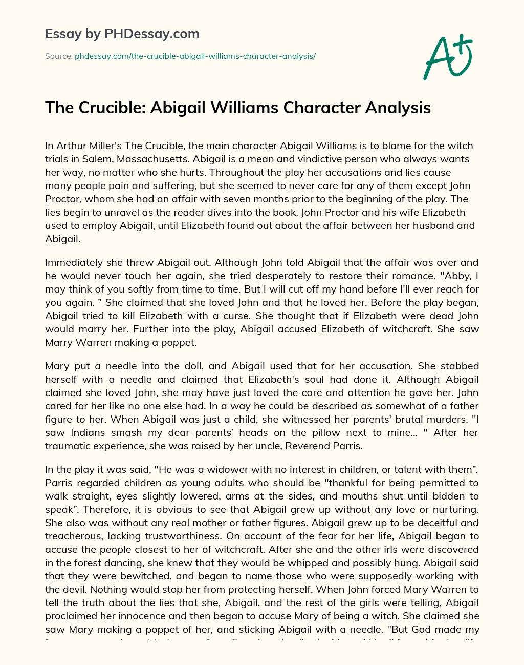 The Crucible: Abigail Williams Character Analysis essay