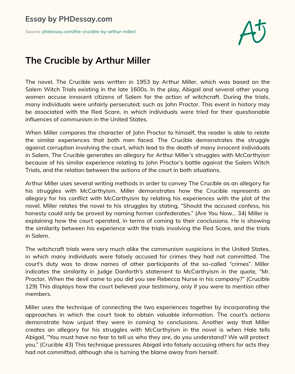The Crucible by Arthur Miller essay